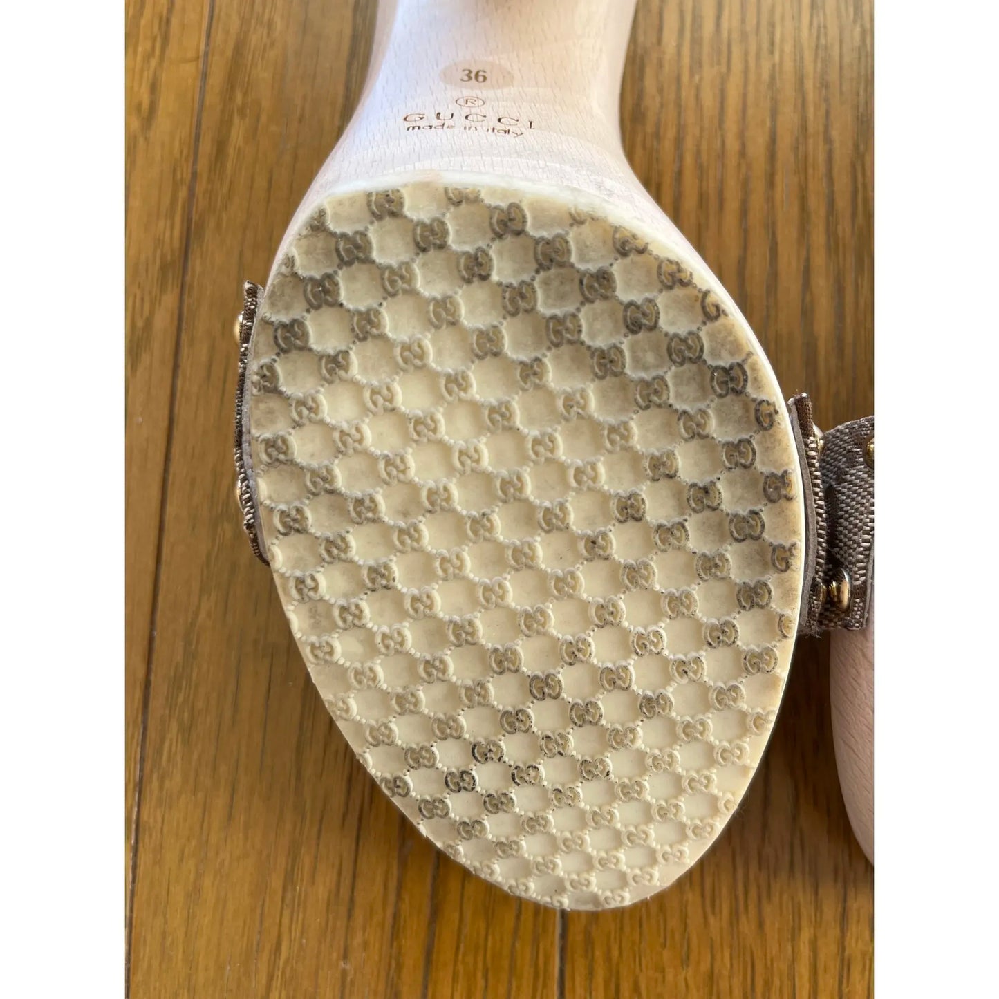 Monogram denim mules in brown