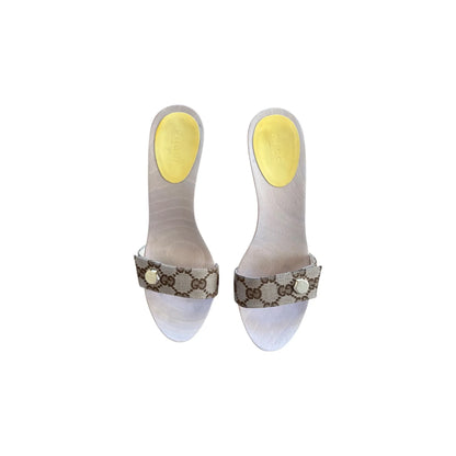 Monogram denim mules in brown