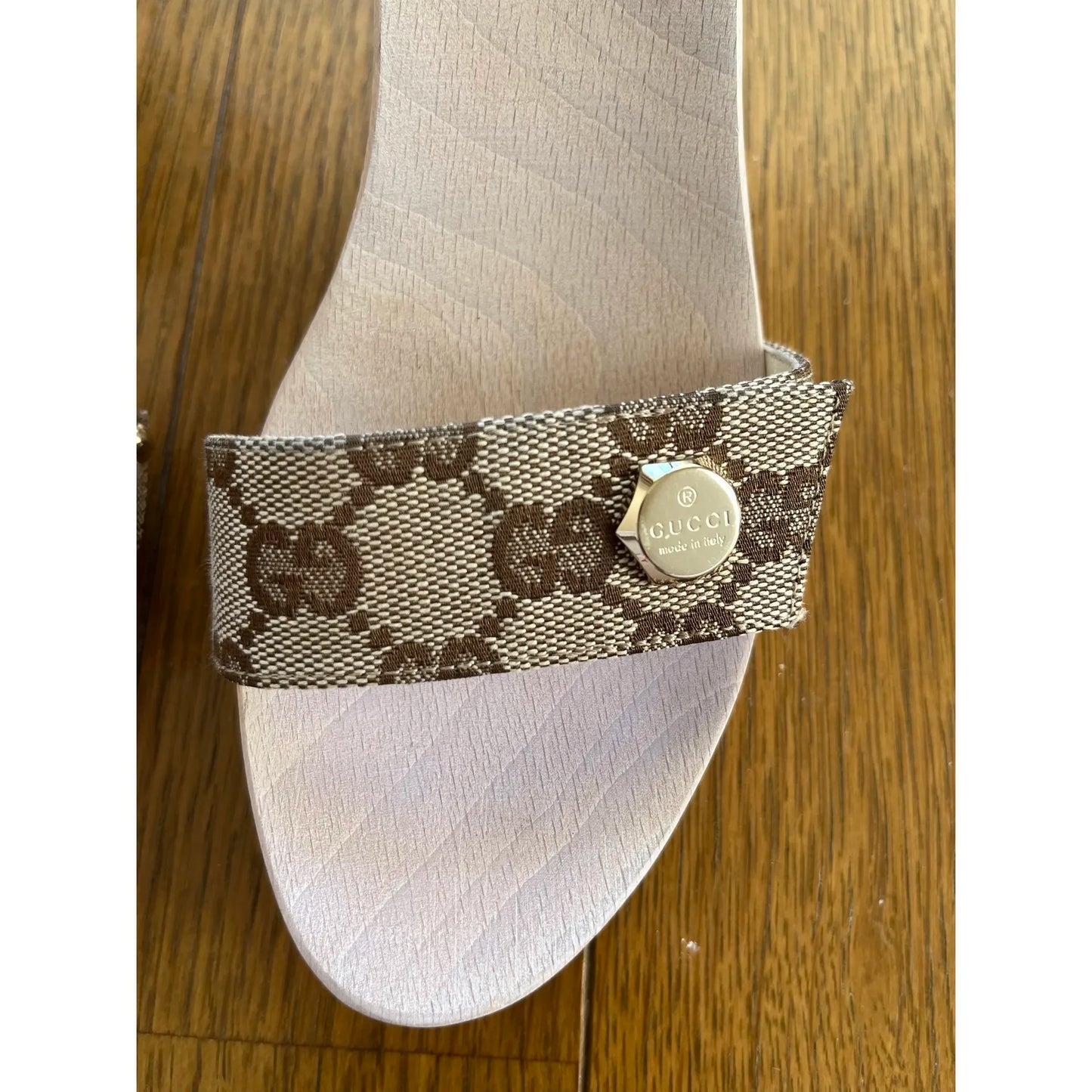 Monogram denim mules in brown