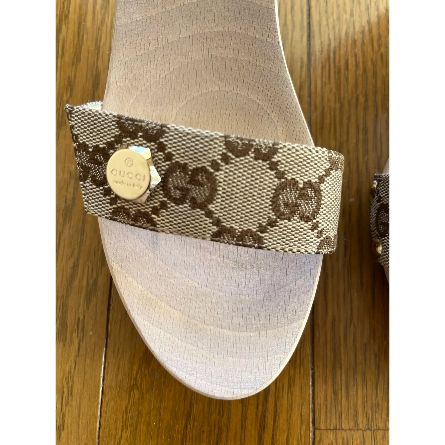 Monogram denim mules in brown