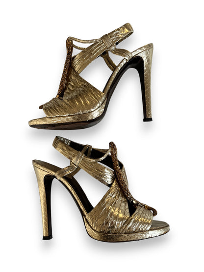 Roberto Cavalli Gold Snake Heels